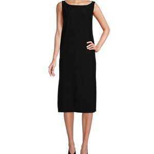 EILEEN FISHER Black Washable Stretch Knit Boat Neck Sleeveless Shift Sz …